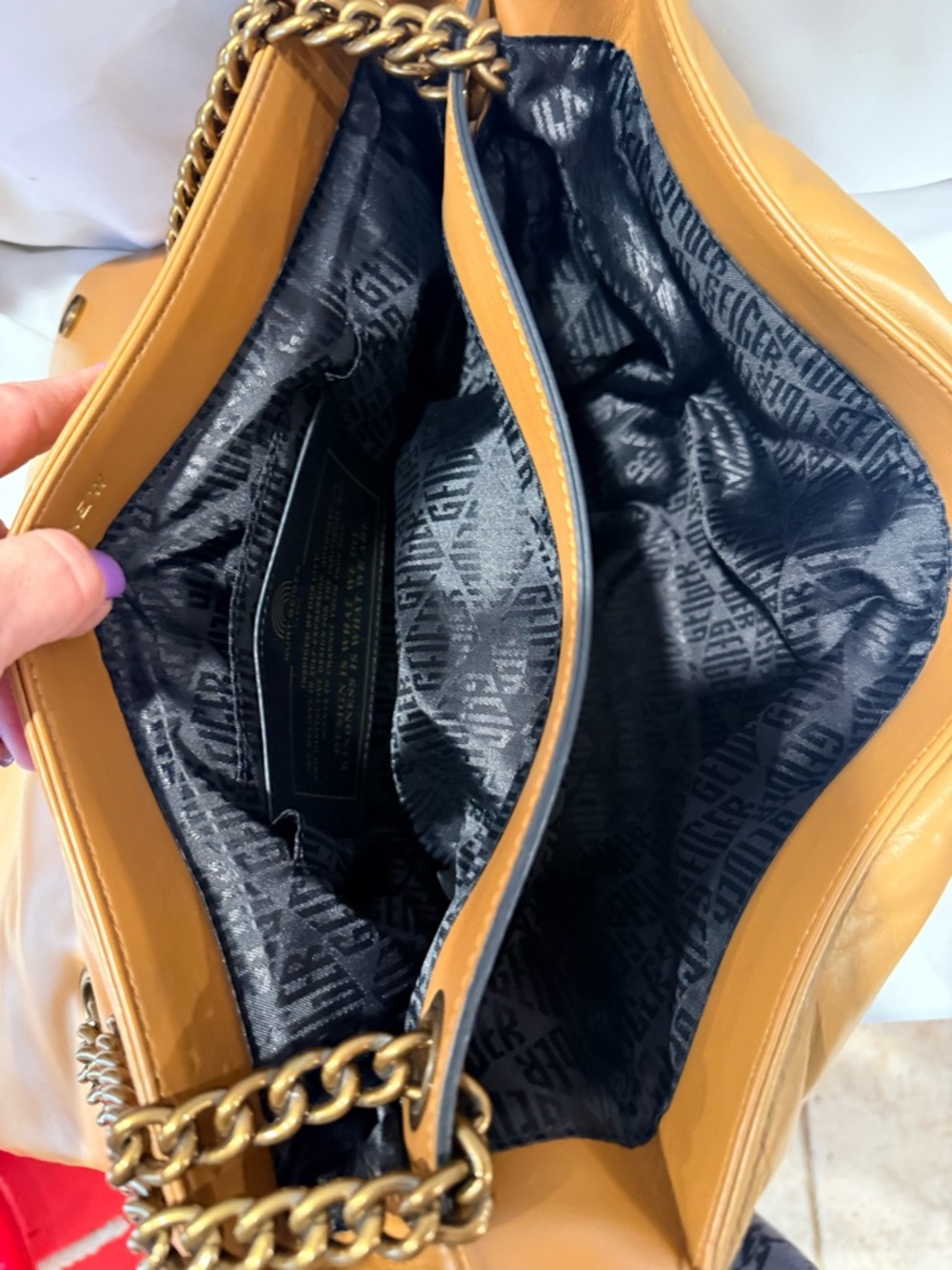 Kurt Geiger XXL London Tan Leather Chain-Handle Shoulder Bag - Picture 9 of 12